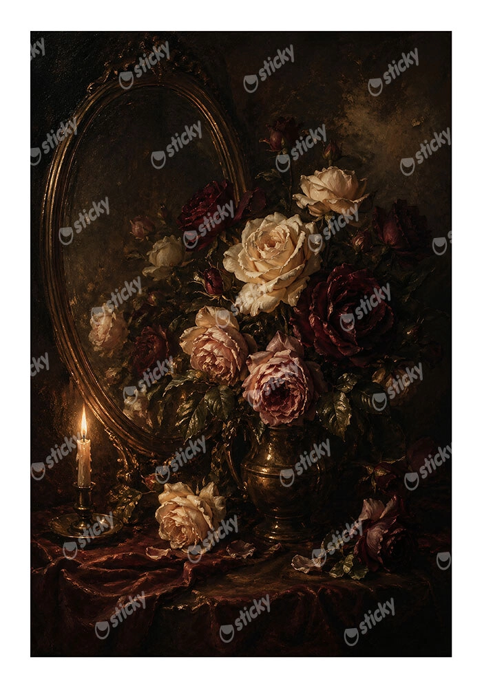Poster VINTAGE DARK ACADEMIA MIRROR AND ROSES