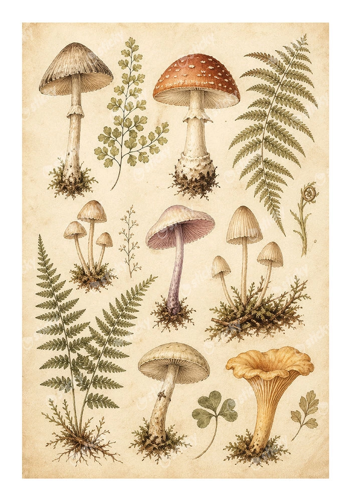 Poster VINTAGE DARK ACADEMIA MUSHROOMS