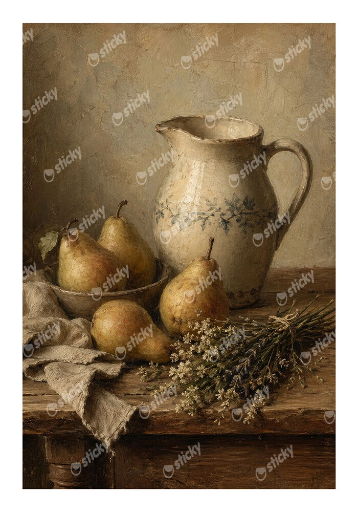 Poster VINTAGE DARK ACADEMIA PITCHER AND PEARS