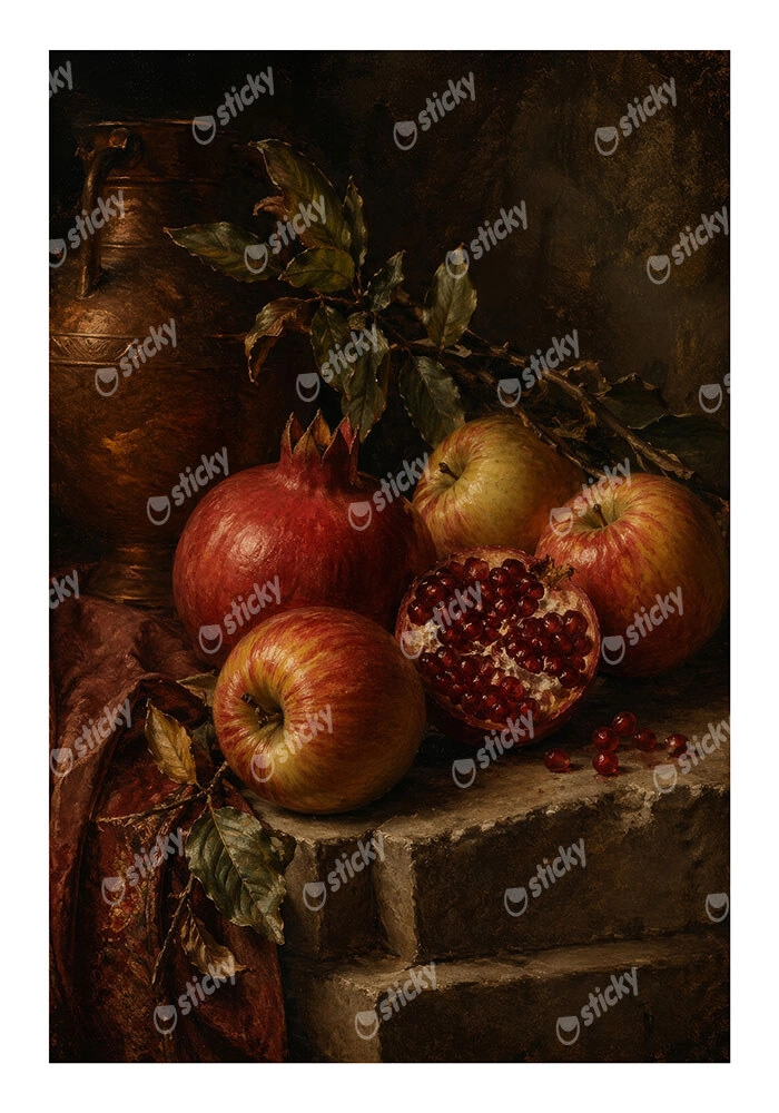 Poster VINTAGE DARK ACADEMIA APPLES AND POMEGRANATES
