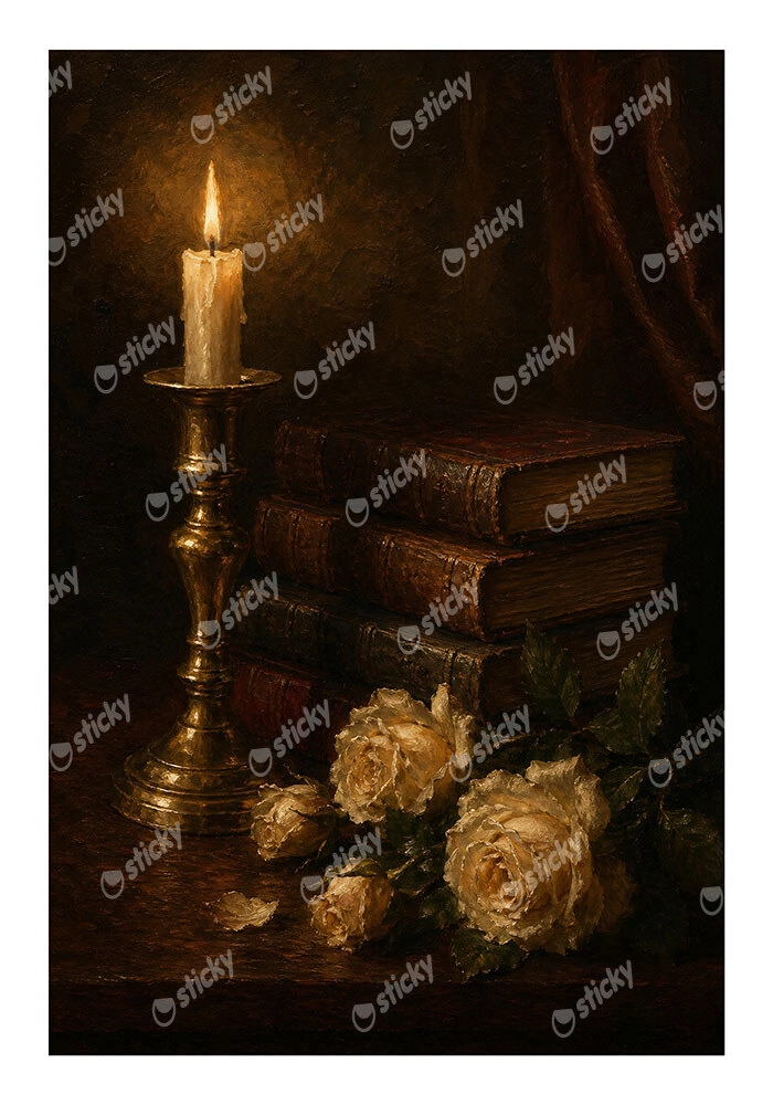 Poster VINTAGE DARK ACADEMIA BOOKS AND ROSES 2