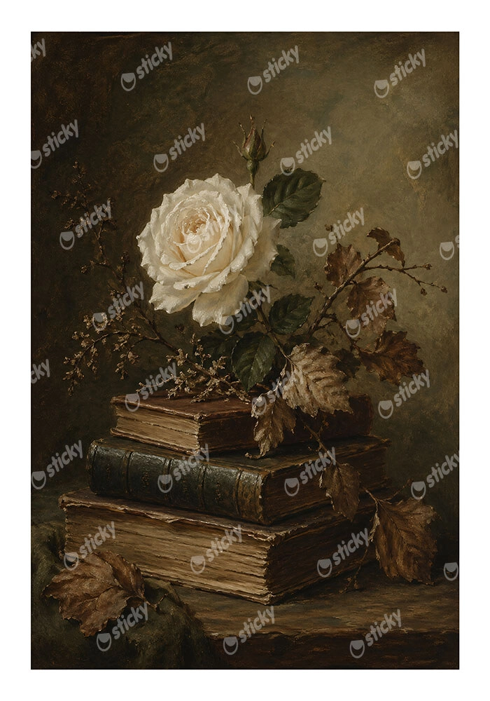 Poster VINTAGE DARK ACADEMIA BOOKS AND ROSES 3