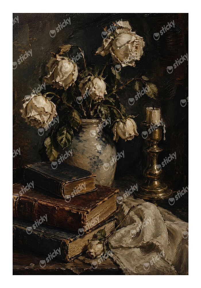 Poster VINTAGE DARK ACADEMIA BOOKS AND VASE