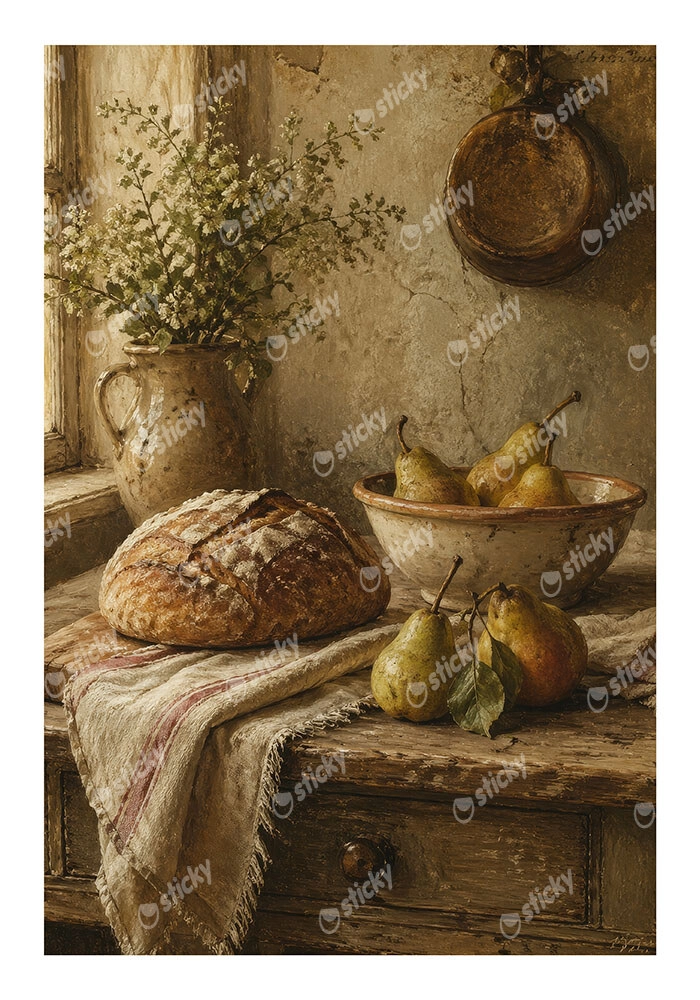 Poster VINTAGE DARK ACADEMIA BREAD AND PEARS