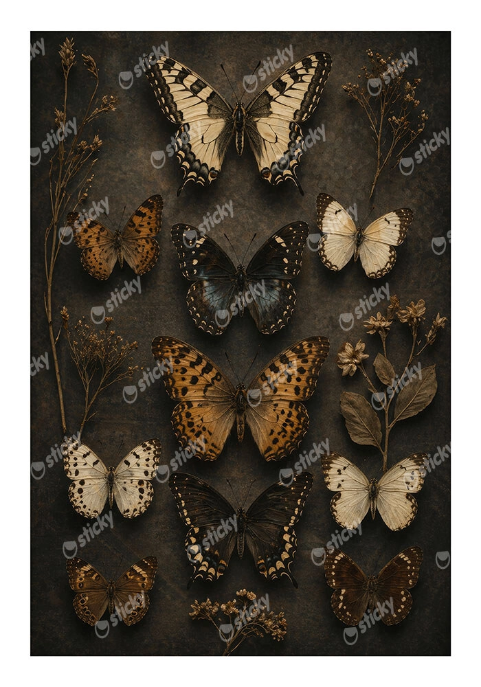 Poster VINTAGE DARK ACADEMIA BUTTERFLIES