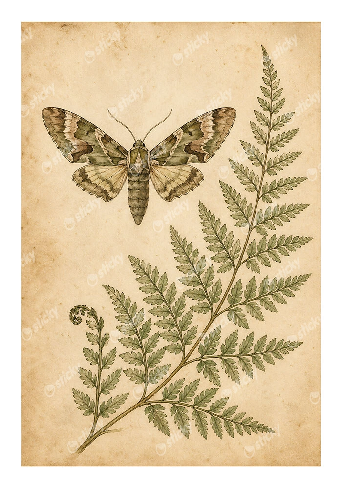 Poster VINTAGE DARK ACADEMIA BUTTERFLY AND FERN