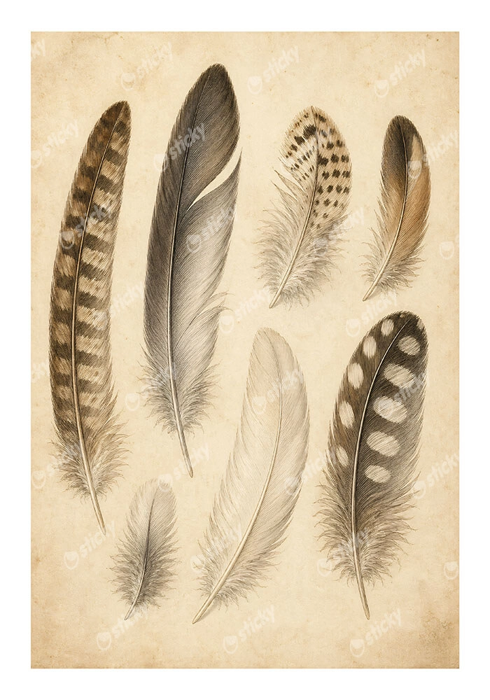 Poster VINTAGE DARK ACADEMIA FEATHERS