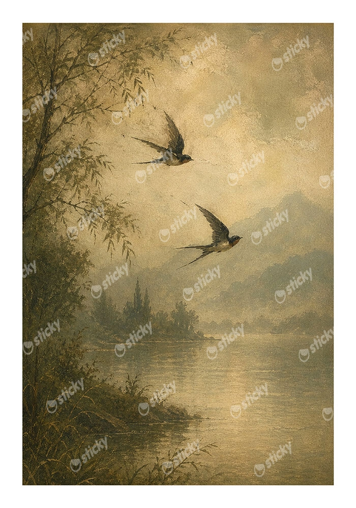 Poster VINTAGE DARK ACADEMIA FLYING BIRDS