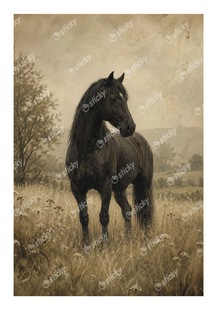 Poster VINTAGE DARK ACADEMIA HORSE
