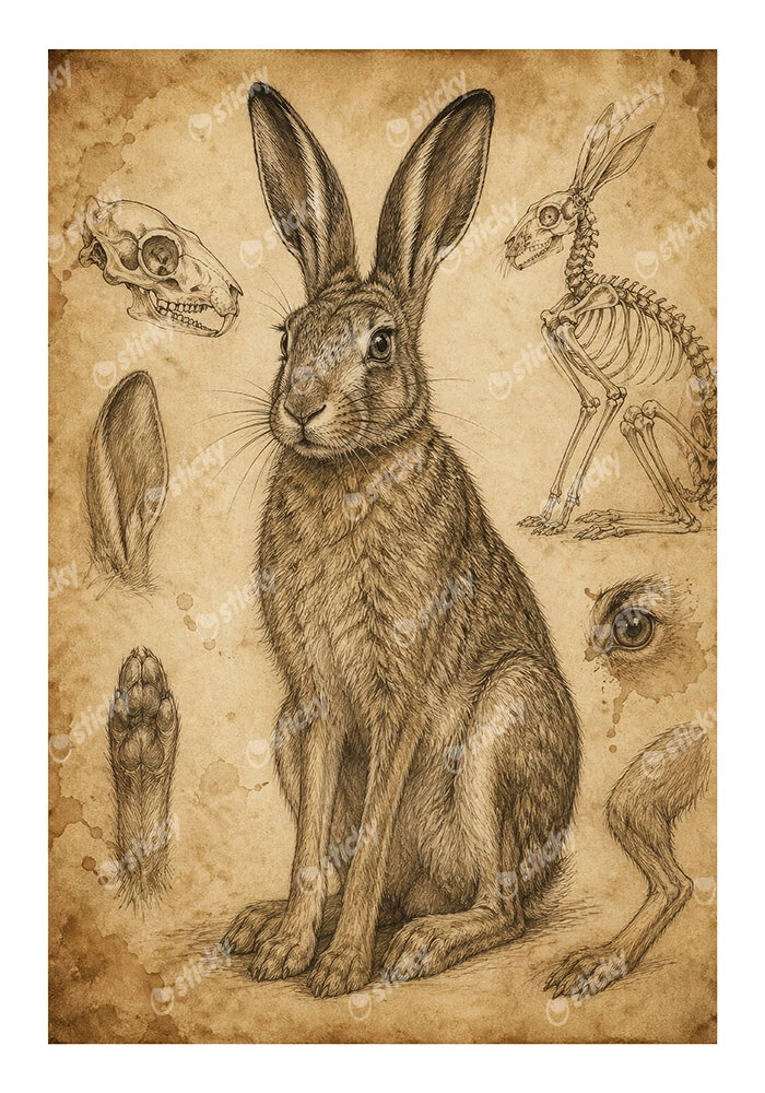 Poster VINTAGE DARK ACADEMIA RABBIT 2