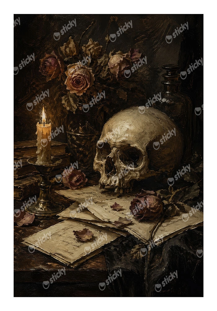 Poster VINTAGE DARK ACADEMIA SKULL 3