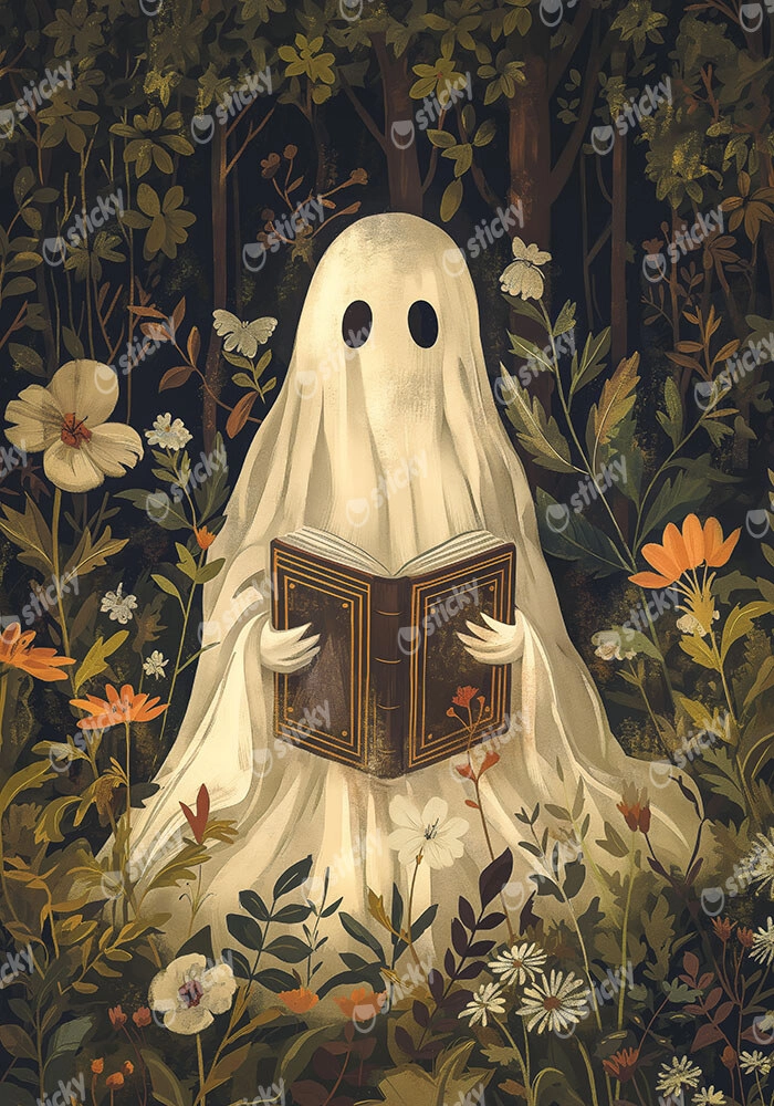 Πίνακας σε Καμβά VINTAGE AUTUMN HALLOWEEN GHOST READING