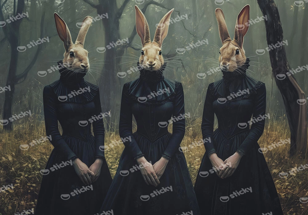 Πίνακας σε Καμβά VINTAGE AUTUMN HALLOWEEN BUNNY HEADS