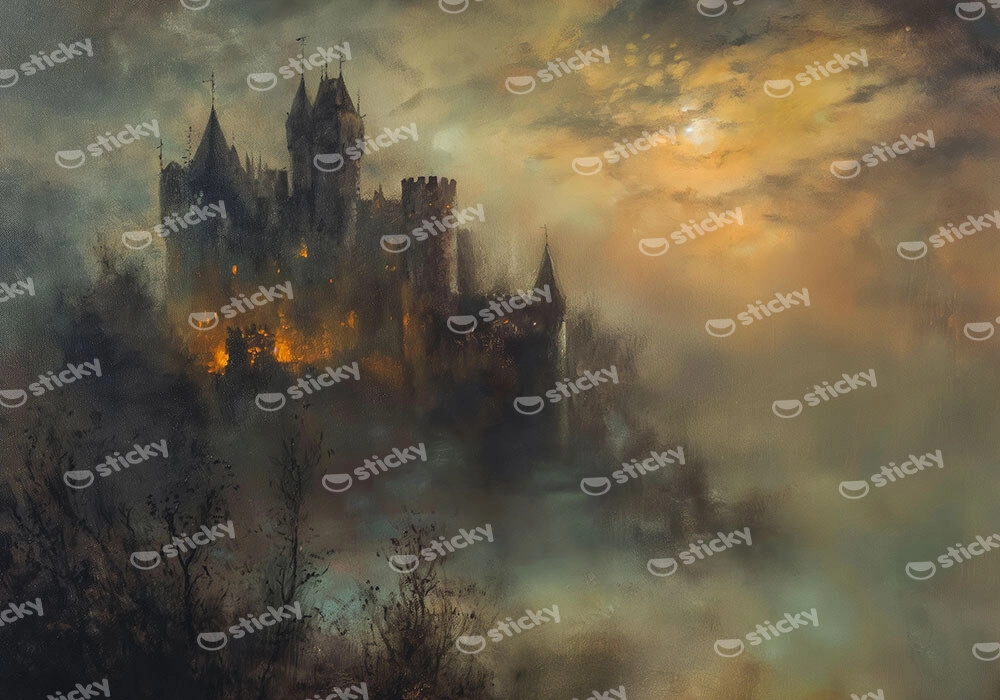 Πίνακας σε Καμβά VINTAGE AUTUMN HALLOWEEN DARK CASTLE 3