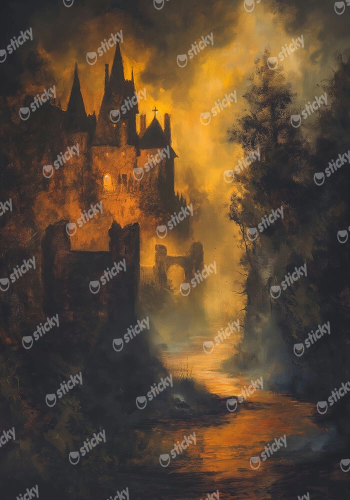 Πίνακας σε Καμβά VINTAGE AUTUMN HALLOWEEN DARK CASTLE 8