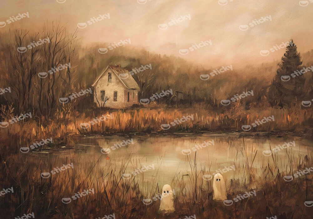 Πίνακας σε Καμβά VINTAGE AUTUMN HALLOWEEN GHOSTS OUTSIDE 2