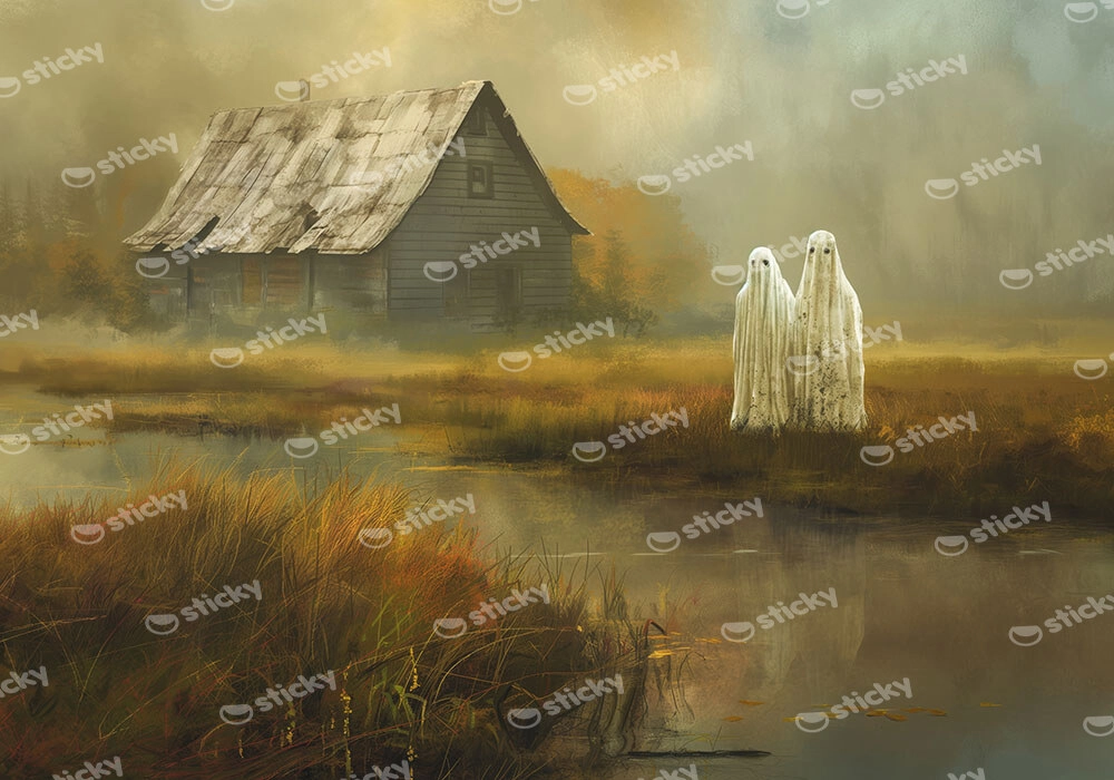 Πίνακας σε Καμβά VINTAGE AUTUMN HALLOWEEN GHOSTS OUTSIDE 3