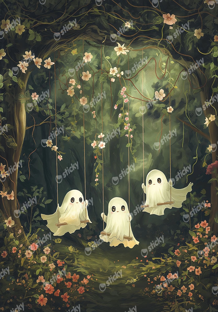Πίνακας σε Καμβά VINTAGE AUTUMN HALLOWEEN GHOSTS OUTSIDE 6