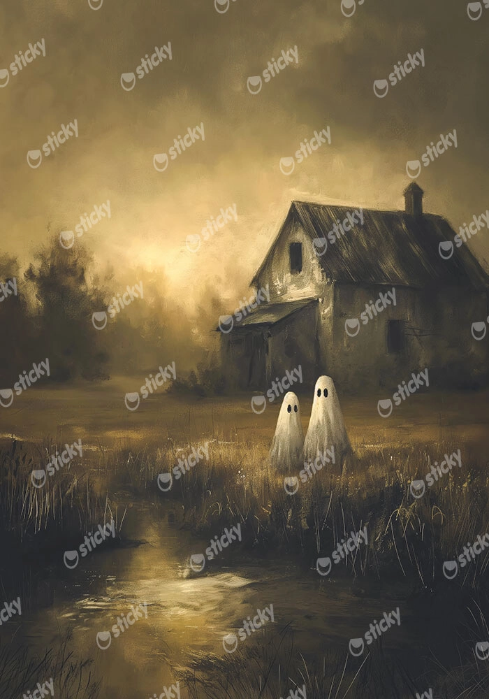 Πίνακας σε Καμβά VINTAGE AUTUMN HALLOWEEN GHOSTS OUTSIDE 7