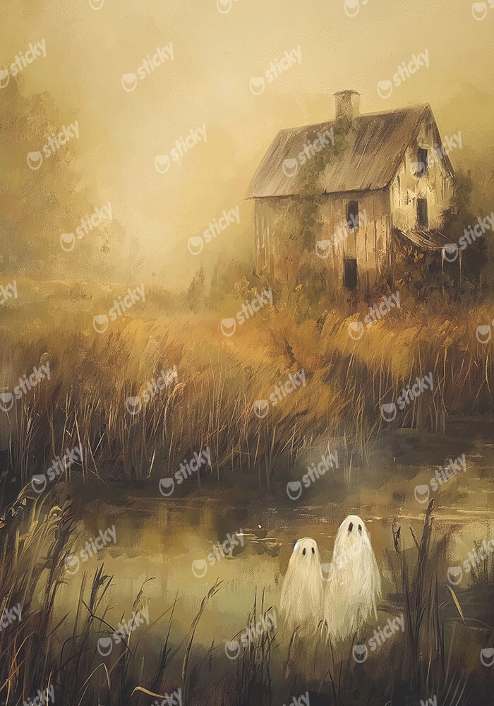 Πίνακας σε Καμβά VINTAGE AUTUMN HALLOWEEN GHOSTS OUTSIDE 8