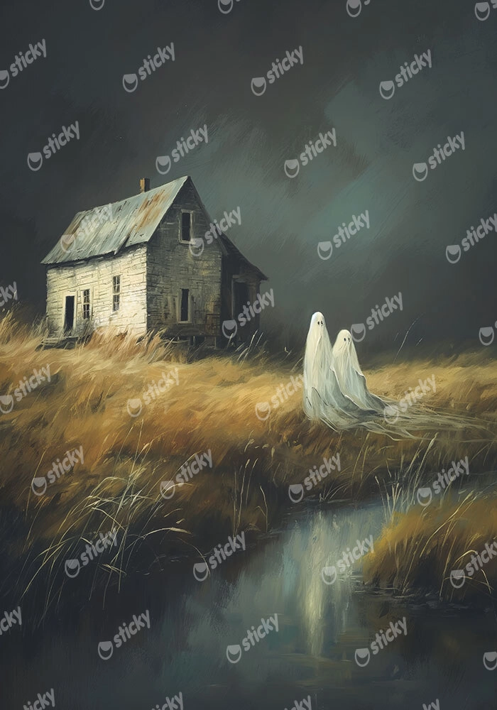 Πίνακας σε Καμβά VINTAGE AUTUMN HALLOWEEN GHOSTS OUTSIDE 9