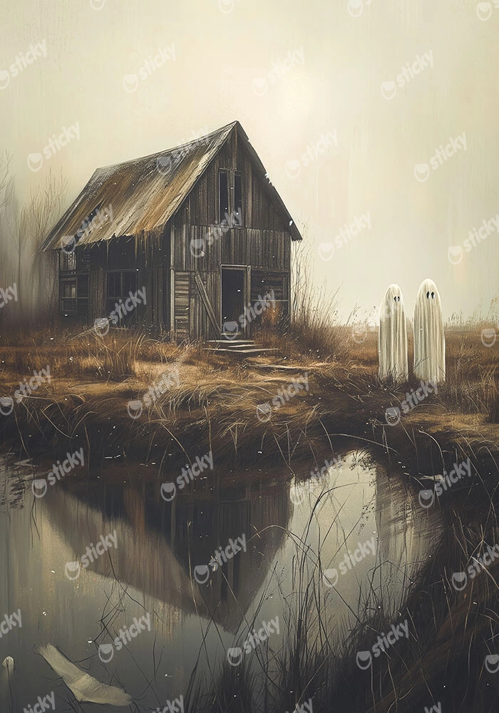 Πίνακας σε Καμβά VINTAGE AUTUMN HALLOWEEN GHOSTS OUTSIDE 10