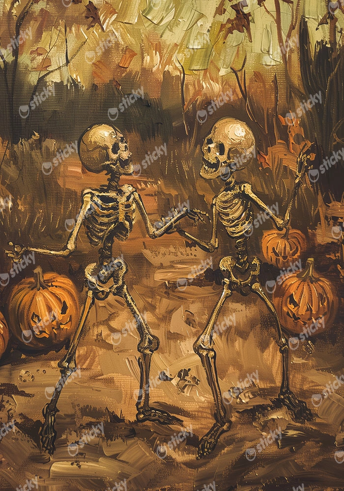 Πίνακας σε Καμβά VINTAGE AUTUMN HALLOWEEN SKELETONS DANCING 3