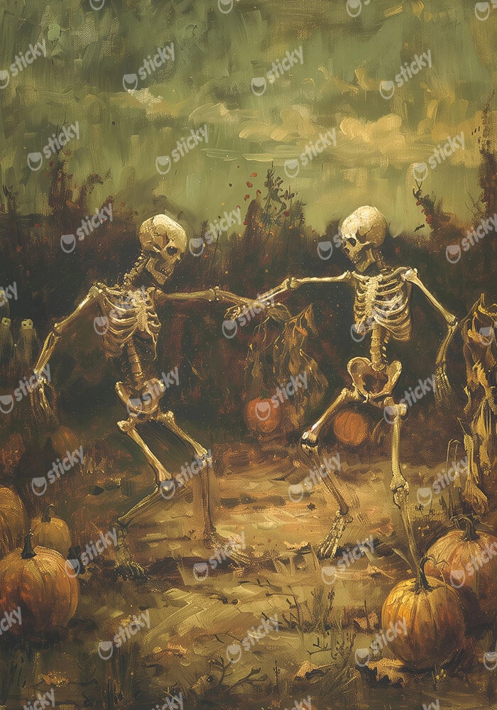 Πίνακας σε Καμβά VINTAGE AUTUMN HALLOWEEN SKELETONS DANCING