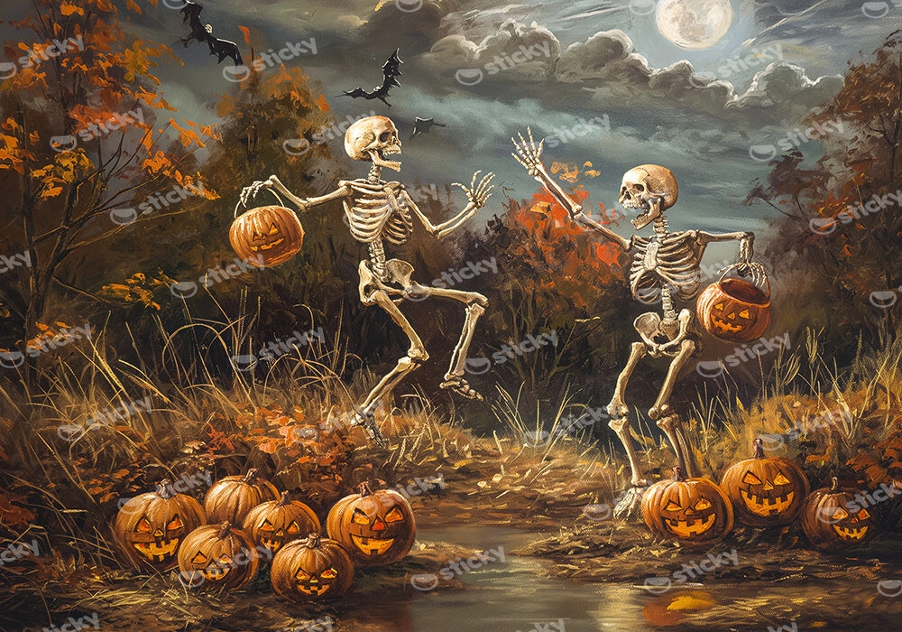 Πίνακας σε Καμβά VINTAGE AUTUMN HALLOWEEN SKELETONS