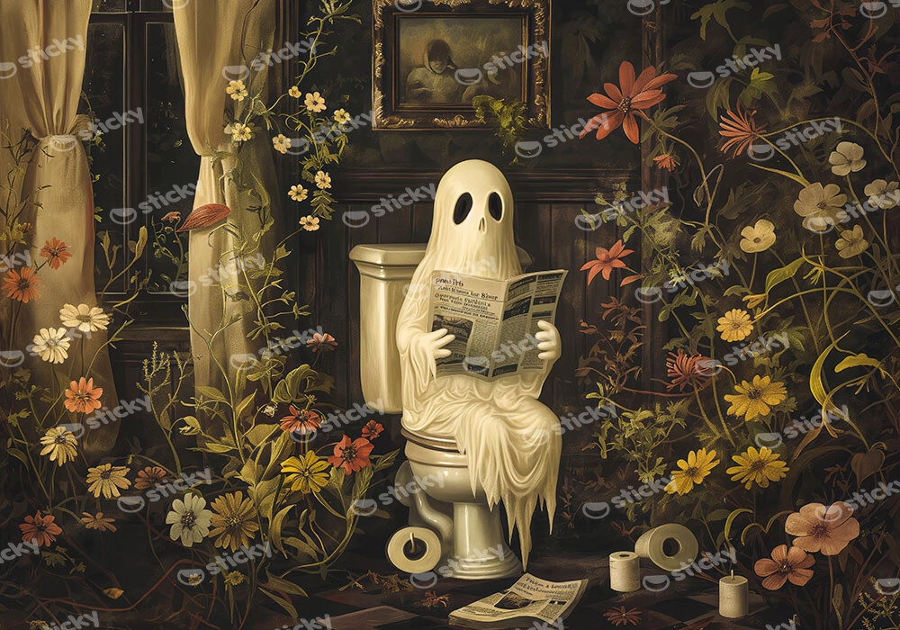 Πίνακας σε Καμβά VINTAGE AUTUMN HALLOWEEN TOILET GHOST 2