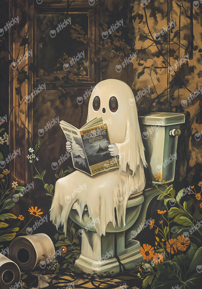 Πίνακας σε Καμβά VINTAGE AUTUMN HALLOWEEN TOILET GHOST 3