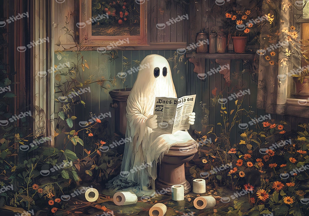 Πίνακας σε Καμβά VINTAGE AUTUMN HALLOWEEN TOILET GHOST