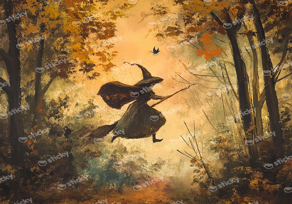 Πίνακας σε Καμβά VINTAGE AUTUMN HALLOWEEN WITCH