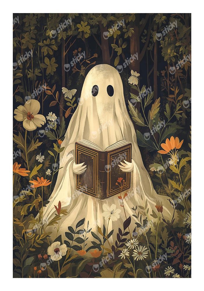 Poster VINTAGE AUTUMN HALLOWEEN GHOST READING