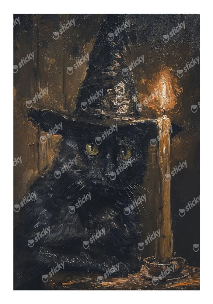 Poster VINTAGE AUTUMN HALLOWEEN CAT WITH HAT 2