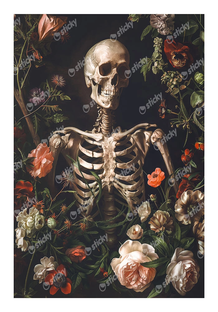 Poster VINTAGE AUTUMN HALLOWEEN FLORAL SKELETON