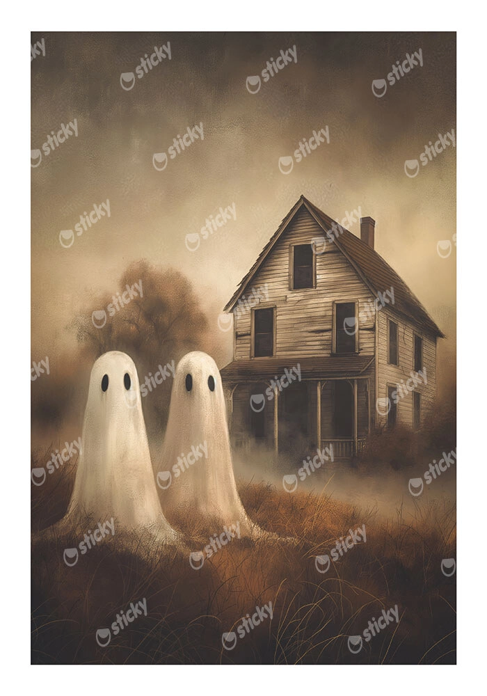 Poster VINTAGE AUTUMN HALLOWEEN GHOSTS OUTSIDE 5
