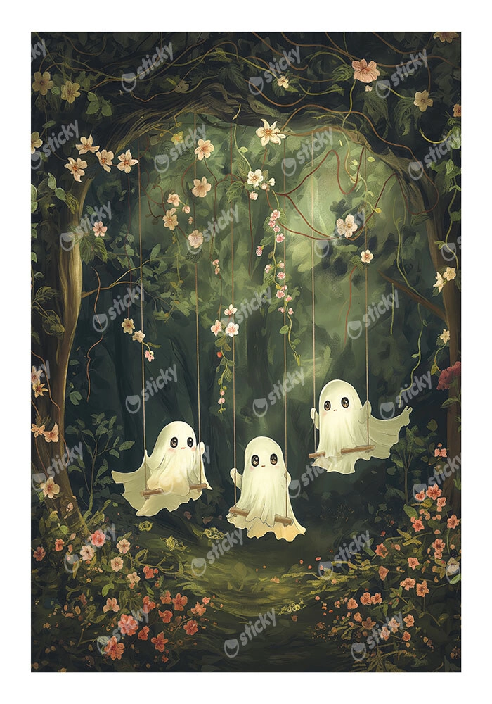Poster VINTAGE AUTUMN HALLOWEEN GHOSTS OUTSIDE 6