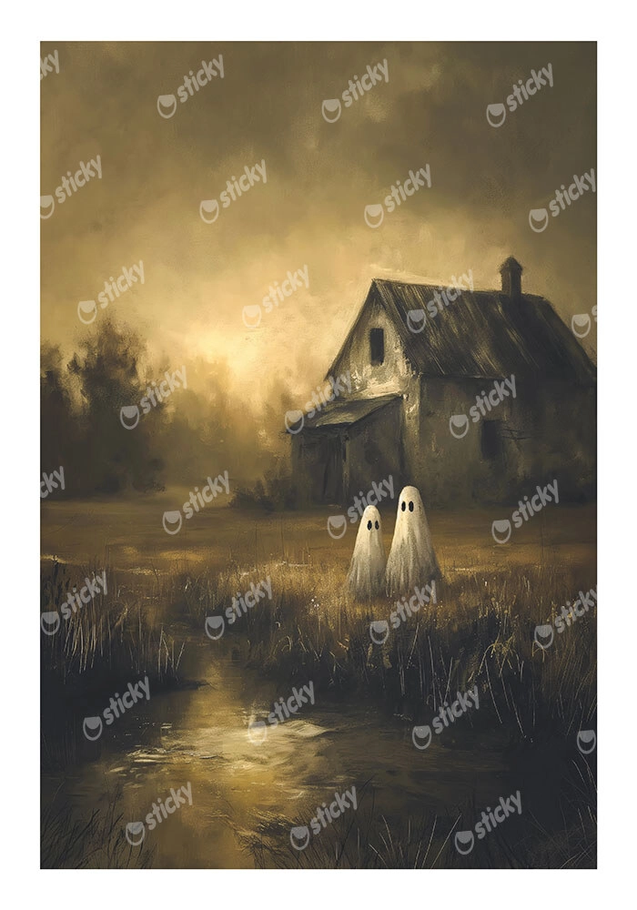 Poster VINTAGE AUTUMN HALLOWEEN GHOSTS OUTSIDE 7