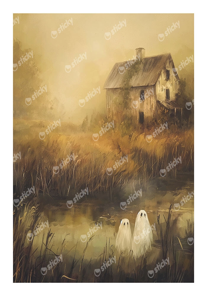 Poster VINTAGE AUTUMN HALLOWEEN GHOSTS OUTSIDE 8