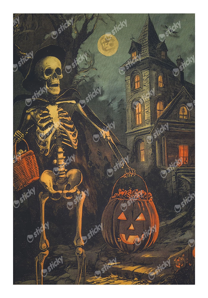 Poster VINTAGE AUTUMN HALLOWEEN SKELETON 2