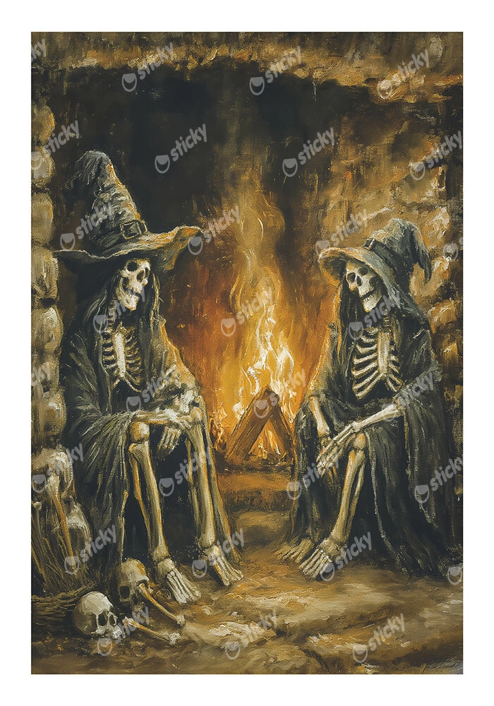 Poster VINTAGE AUTUMN HALLOWEEN SKELETON WITCHES 3