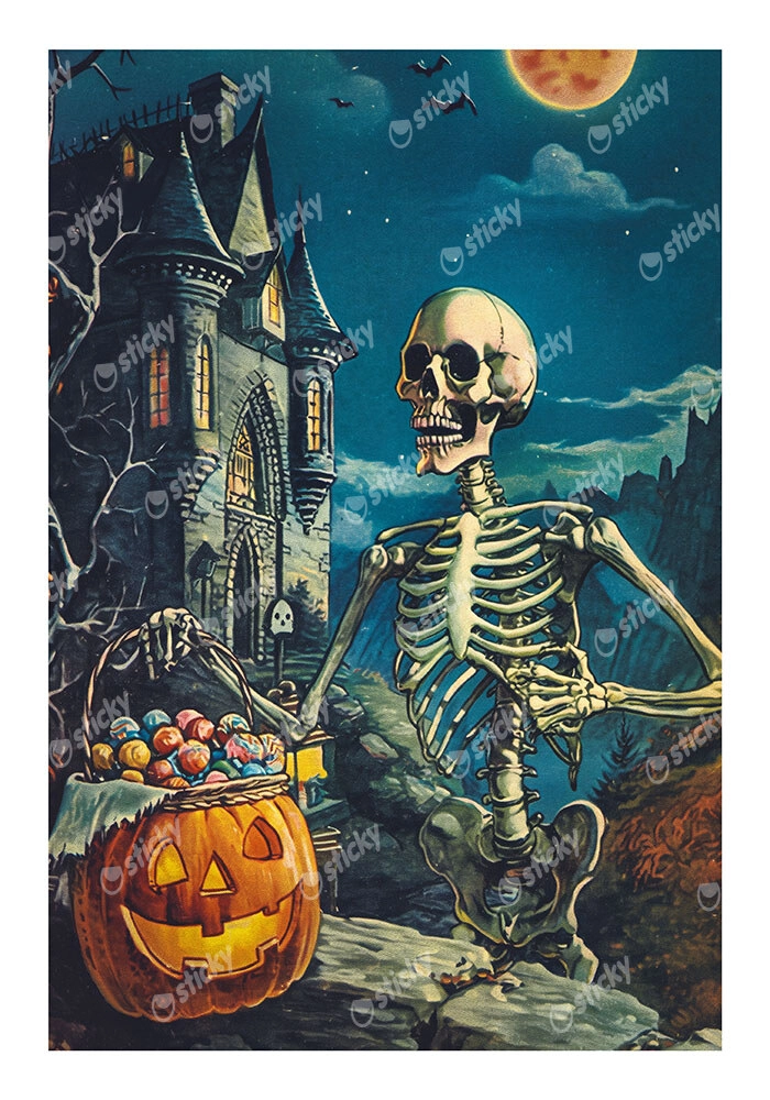 Poster VINTAGE AUTUMN HALLOWEEN SKELETON