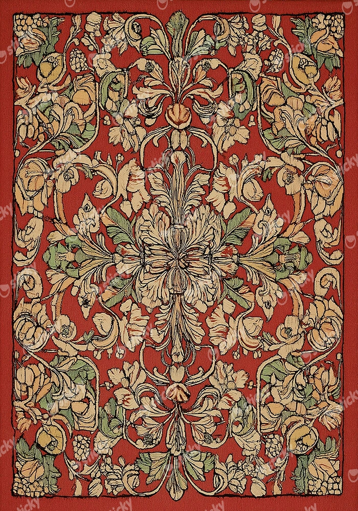 Πίνακας σε Καμβά ANTIQUE VINTAGE RED FLORAL PATTERN