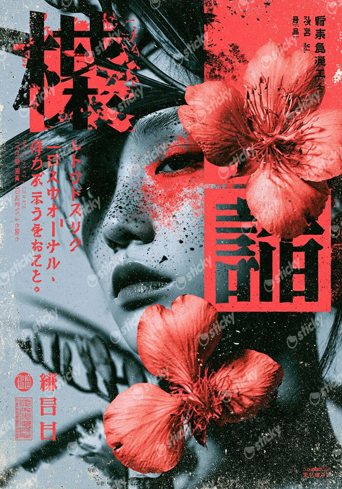 Πίνακας σε Καμβά japanese floral face kanji