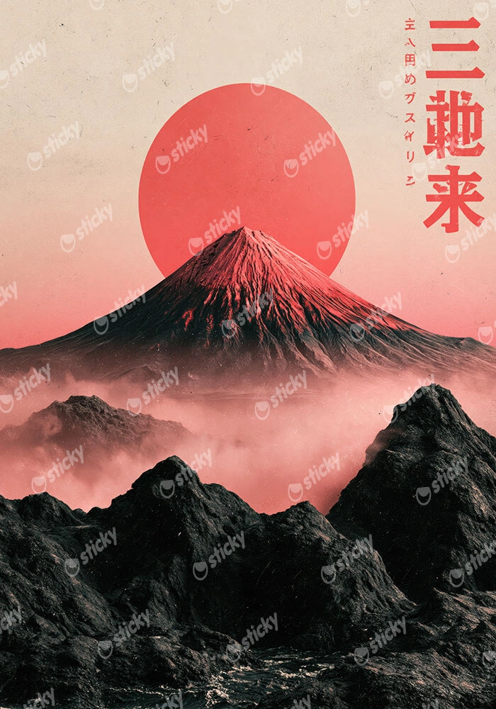 Πίνακας σε Καμβά japanese mount fiji with red sun 2