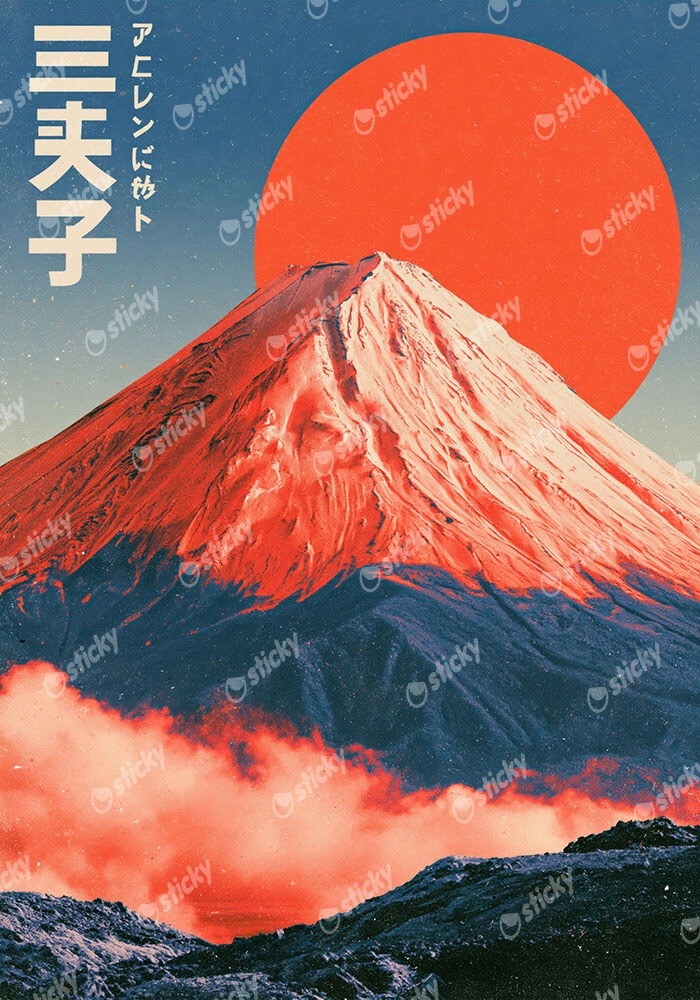 Πίνακας σε Καμβά JAPANESE MOUNT FUJI WITH RED SUN
