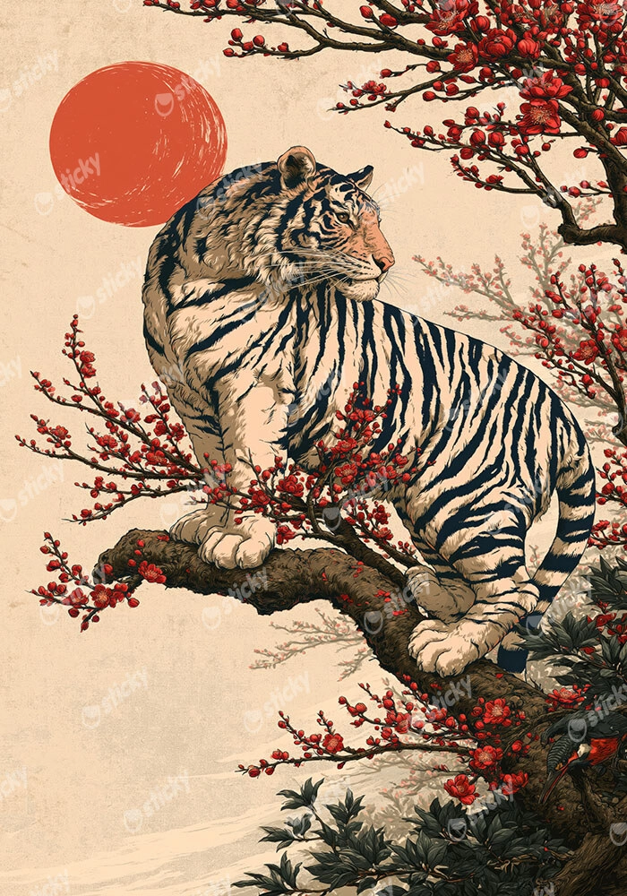 Πίνακας σε Καμβά JAPANESE TIGER ON TREE
