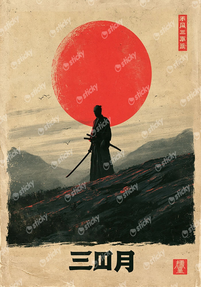 Πίνακας σε Καμβά JAPANESE SAMURAI AND RED SUN