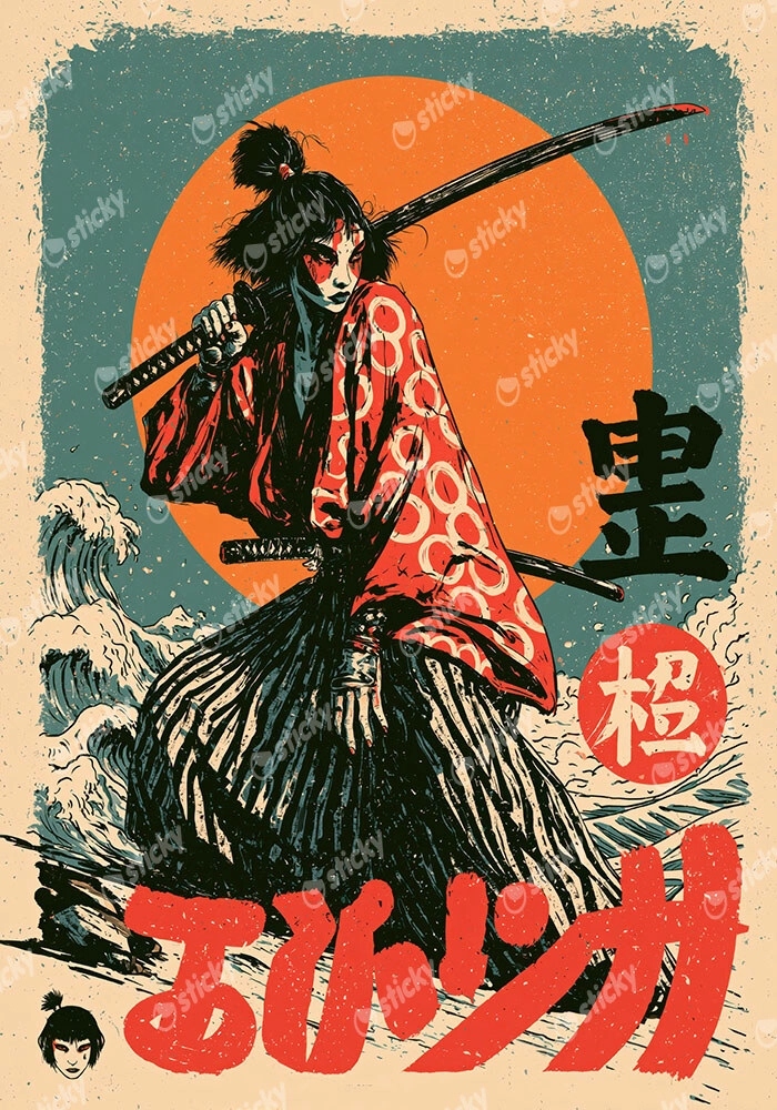 Πίνακας σε Καμβά JAPANESE WOMAN WARRIOR WITH KATANAS